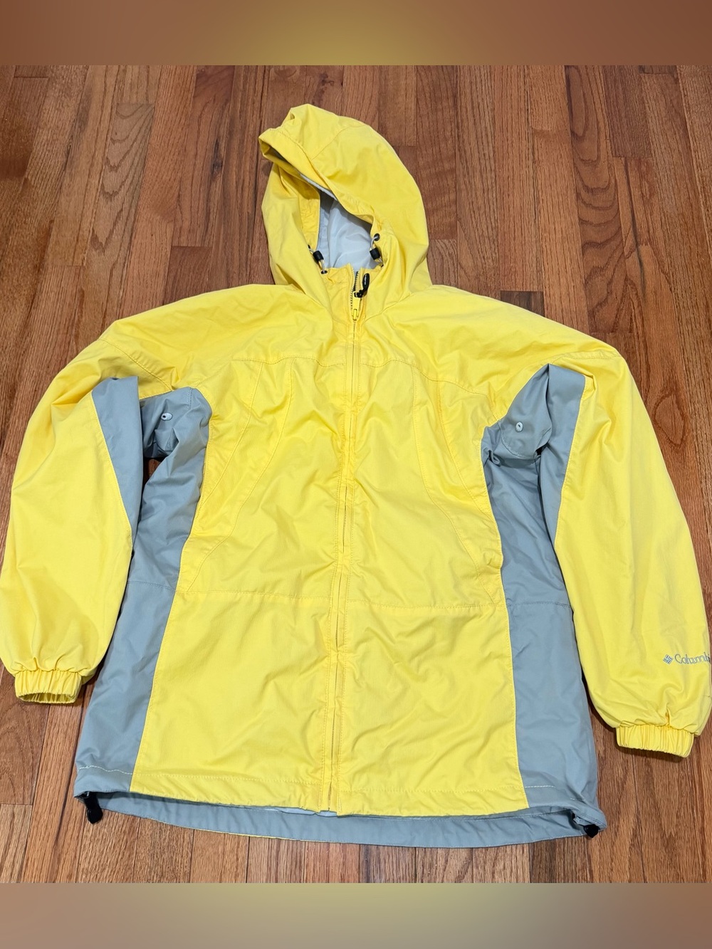 Columbia Yellow & Light Gray Hooded Rain Jacket